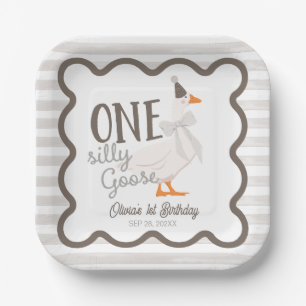 Eén domme gans Beige boog 1e verjaardag Papieren Bordje