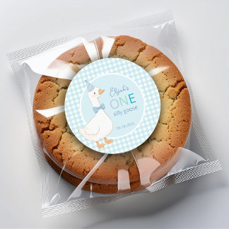 Eén domme gans blauwe feesthoed jongen eerste verj ronde sticker