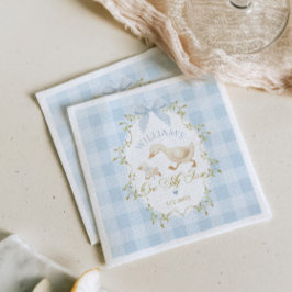 Een domme gans blauwe Gingham jongen 1e verjaardag Servet