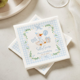 Eén domme gans blauwe strik bloem 1e verjaardag servet