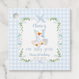 Eén domme gans blauwe strik bloemig 1e verjaardag bedankjes labels