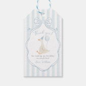 Een domme gans blauwe strik eerste verjaardag cadeaulabel (Voorkant)