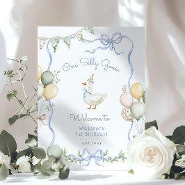 Eén domme gans Blauwe strik Jongen 1e verjaardag w Poster