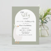 Eén domme gans eerste verjaardagsuitnodiging kaart (Staand voorkant)