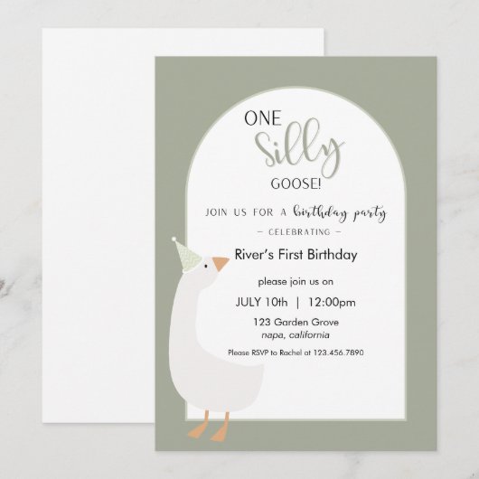 Eén domme gans eerste verjaardagsuitnodiging kaart (Voorkant / Achterkant)