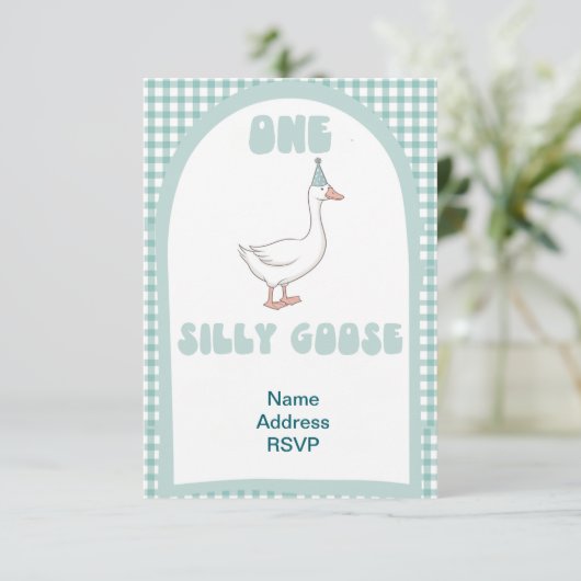 Eén domme gans eerste verjaardagsuitnodiging kaart (Staand voorkant)