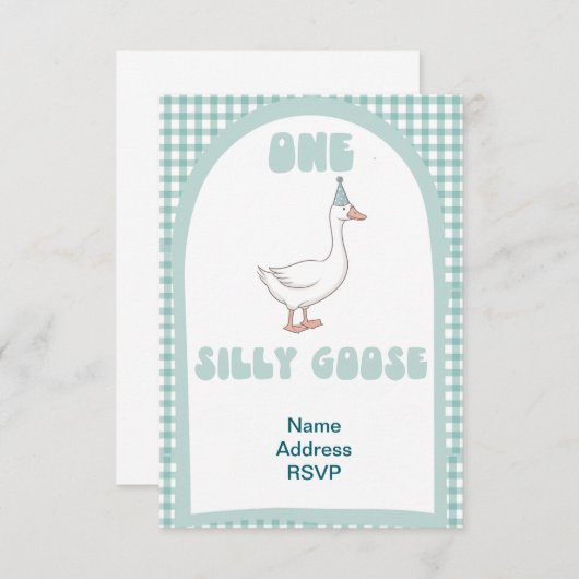 Eén domme gans eerste verjaardagsuitnodiging kaart (Voorkant / Achterkant)