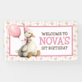 Eén domme gans gepersonaliseerde roze 1e verjaarda spandoek (Horizontaal)