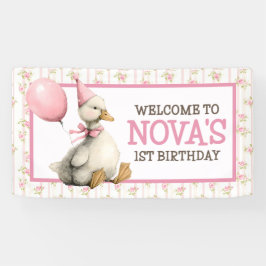 Eén domme gans gepersonaliseerde roze 1e verjaarda spandoek