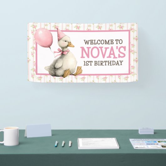 Eén domme gans gepersonaliseerde roze 1e verjaarda spandoek (Beurs)