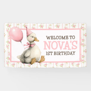 Eén domme gans gepersonaliseerde roze 1e verjaarda spandoek