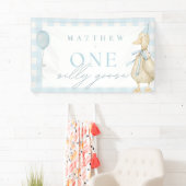 Een domme gans geruit blauwe jongen 1e verjaardag spandoek (Insitu)