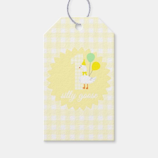 Een domme gans geruite 1e verjaardag cadeaulabel (Voorkant)