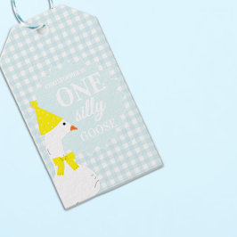 Een domme gans geruite 1e verjaardag cadeaulabel
