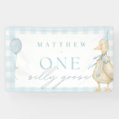 Een domme gans geruite blauwe jongen 1e verjaardag spandoek (Horizontaal)