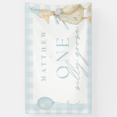 Een domme gans geruite blauwe jongen 1e verjaardag spandoek (Verticaal)