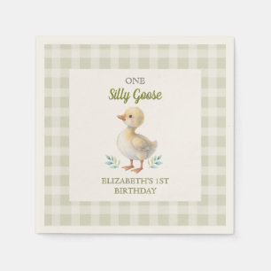 Eén domme gans groen geruit baby eerste verjaardag servet