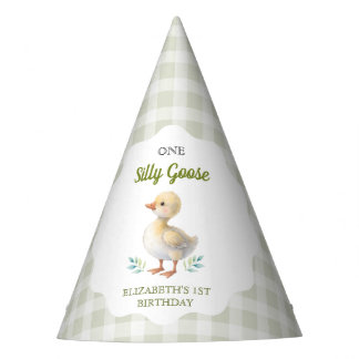 Eén domme gans groene geruite baby eerste verjaard feesthoedjes