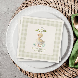 Een domme gans groene geruite baby eerste verjaard servet