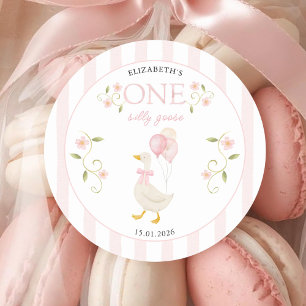 Eén domme gans meisje 1e verjaardag roze ronde sticker