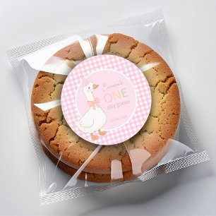 Eén domme gans meisje 1e verjaardagsfeestje roze r ronde sticker
