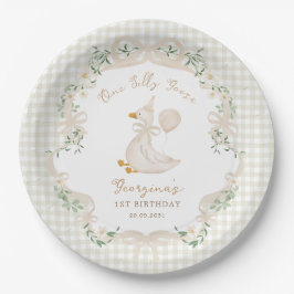 Eén domme gans Neutrale strik gingham 1e verjaarda Papieren Bordje