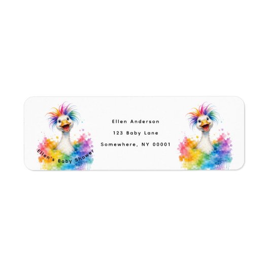 Eén Domme Gans Regenboog Baby Shower Uitnodiging Etiket (Voorkant)