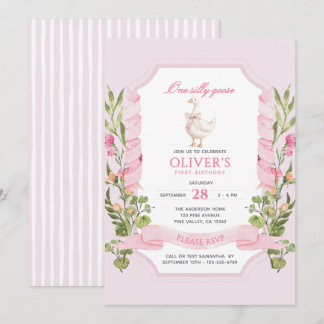 Eén Domme Gans Roze 1e Verjaardag Kaart