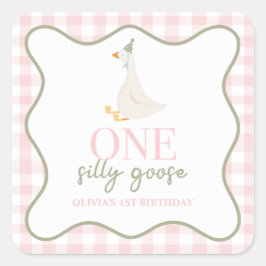 Een domme gans roze en groen vierkante sticker