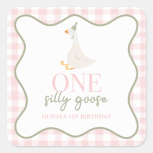 Een domme gans roze en groen vierkante sticker