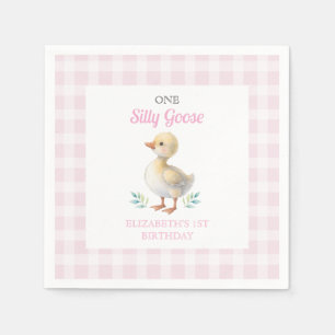 Eén domme gans roze geruite meisje eerste verjaard servet