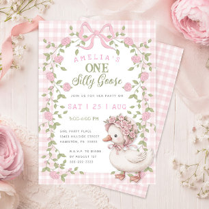 Eén domme gans roze geruite verjaardagsfeestje kaart