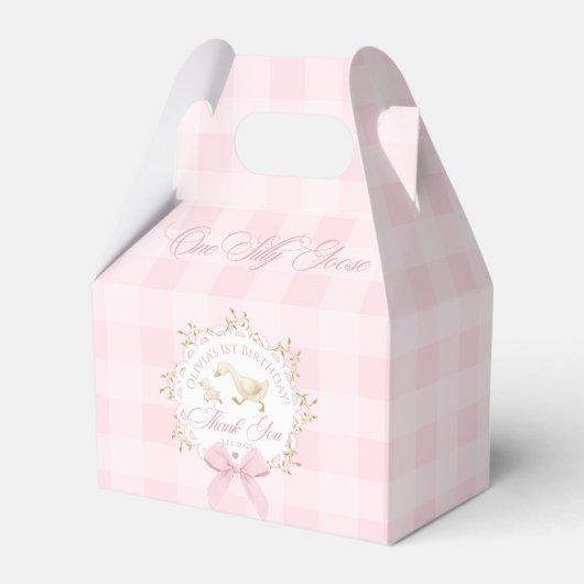Eén domme gans roze gingham 1e verjaardag bedankdoosjes (Voorkant Zijde)