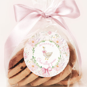 Eén domme gans Roze lint Meisje 1e verjaardag  Ronde Sticker