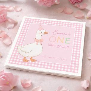 Eén domme gans roze meisje eerste verjaardagsfeest servet