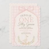 Eén domme gans roze strik bloemige 1e verjaardag kaart (Voorkant / Achterkant)