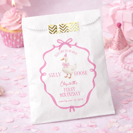 Een domme gans roze strik eerste verjaardag bedankzakje