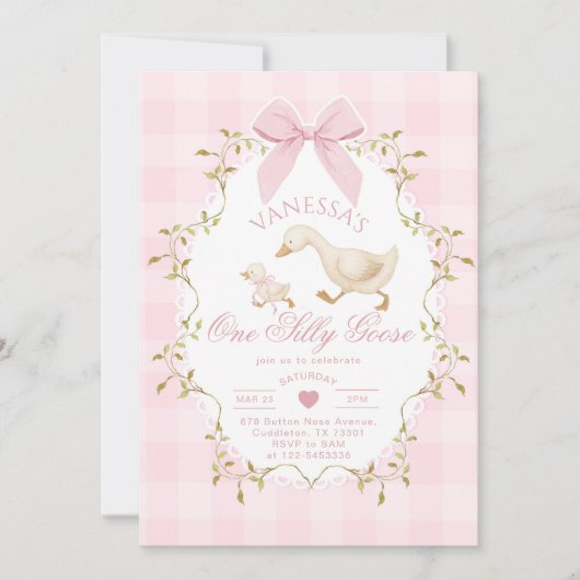 Een domme gans roze strik meisje 1e verjaardag kaart (Voorkant)