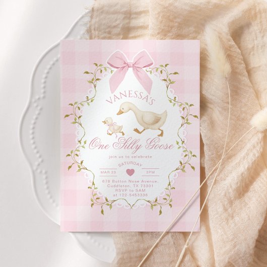 Een domme gans roze strik meisje 1e verjaardag kaart