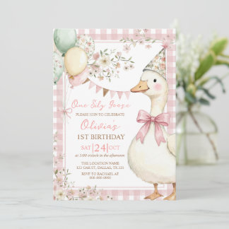 Eén domme gans roze strik meisje 1e verjaardag kaart