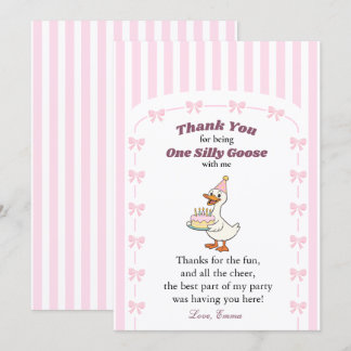 Eén domme gans Roze strik meisje 1e verjaardagsfee Bedankkaart