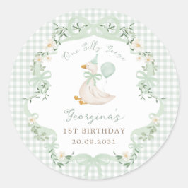 Een Domme Gans Salie Groen Gingham 1e Verjaardag Ronde Sticker