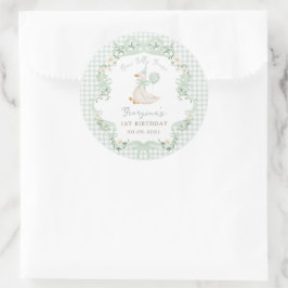Een Domme Gans Salie Groen Gingham 1e Verjaardag Ronde Sticker