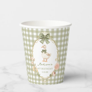 Een domme gans strik gingham 1e verjaardag papieren bekers