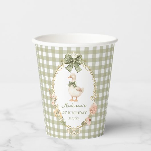Een domme gans strik gingham 1e verjaardag papieren bekers (Voorkant)