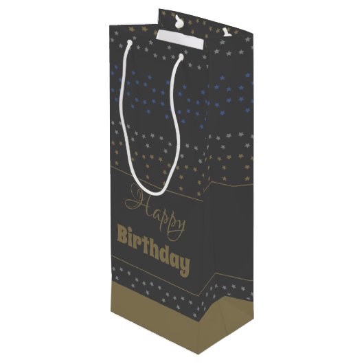 Een donkergrijze wijn geschenkzak met sterren voor wijn cadeautas (Achterkant Gekanteld)