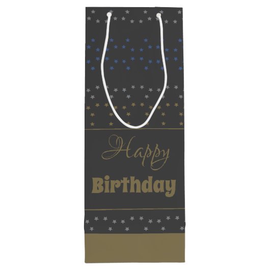 Een donkergrijze wijn geschenkzak met sterren voor wijn cadeautas (Achterkant)
