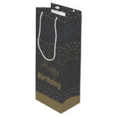 Een donkergrijze wijn geschenkzak met sterren voor wijn cadeautas (Voorkant Gekanteld)