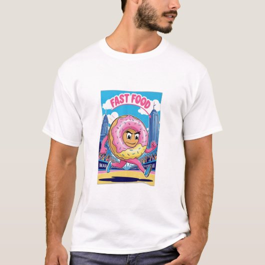Een donut loopt een marathon met het onderschrift  t-shirt (Voorkant)