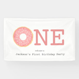 EÉN Donut Pink Girl's eerste verjaardag Spandoek